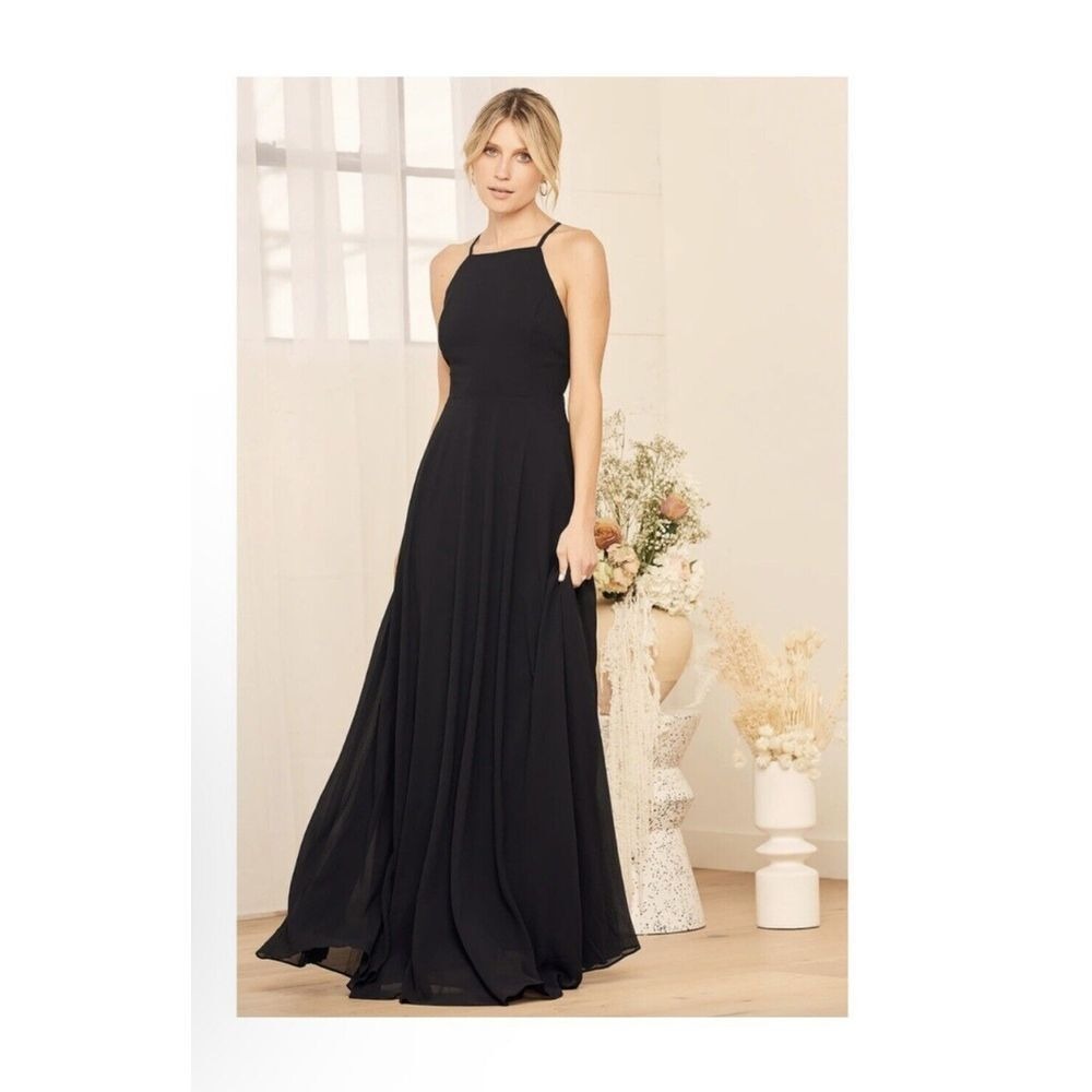 Lulus Womens Dress XS Mythical Kind of Love Black Maxi Backless Cocktail Chiffon